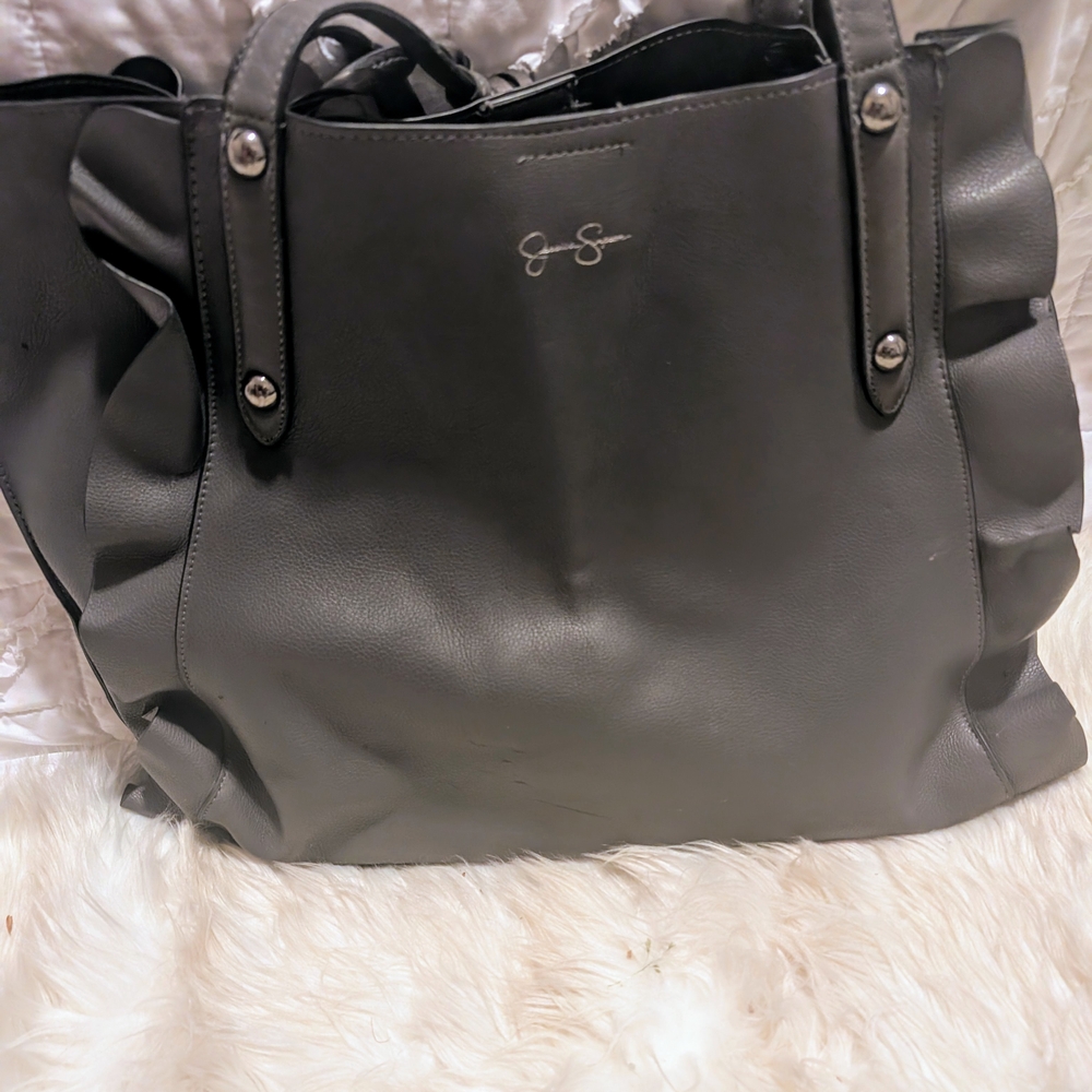 Gray Leather Tote Bag